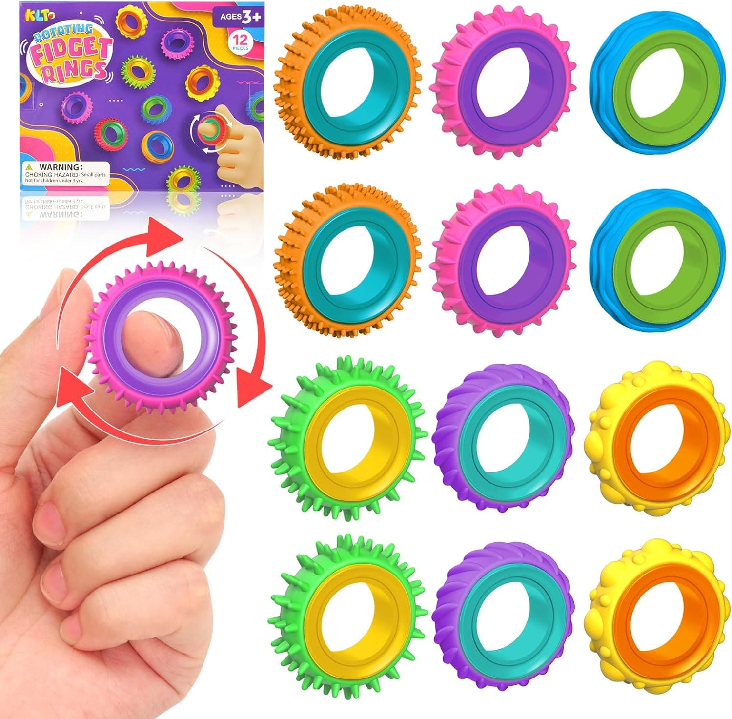 Fidget Sensory Rings for Kids (12 Pack)